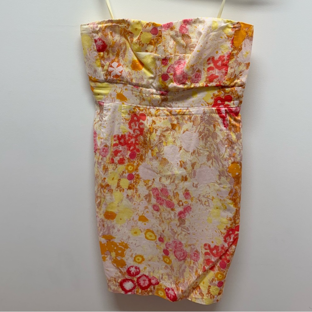 J. Crew Strapless Pink and Yellow Floral Dress